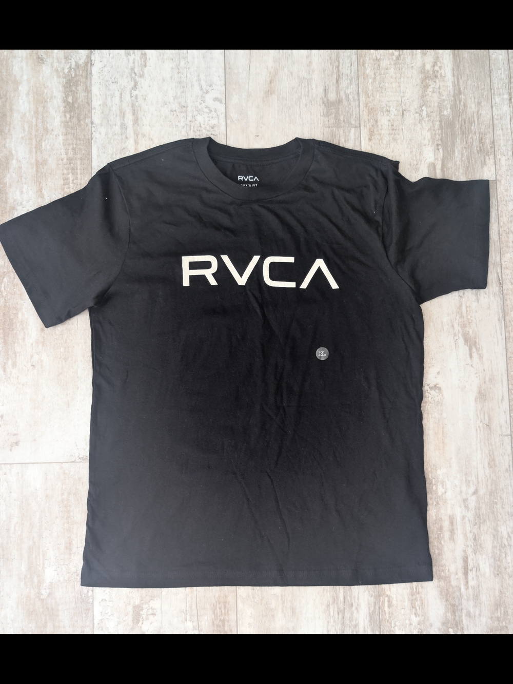 RVCA Black Tee with White RVCA Logo Center Boy's Fit XL